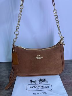 Coach Suede Crossbody Bag with Chain Strap