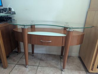 Glass Top Wood Desk with Drawer