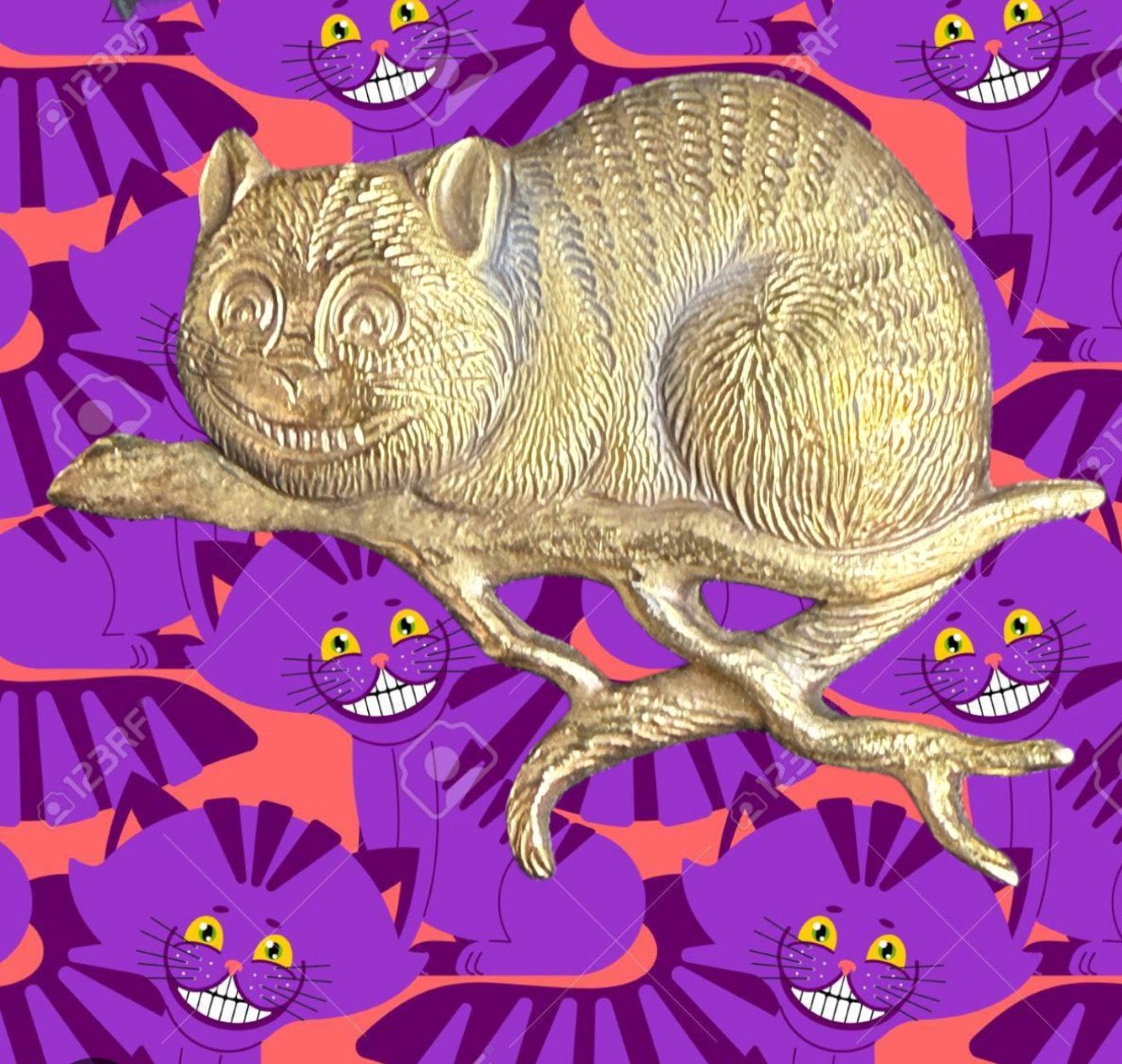 AIC G&G 1991 Golden Cheshire Cat Alice In Wonderland Brooch, 1.5x1.25”