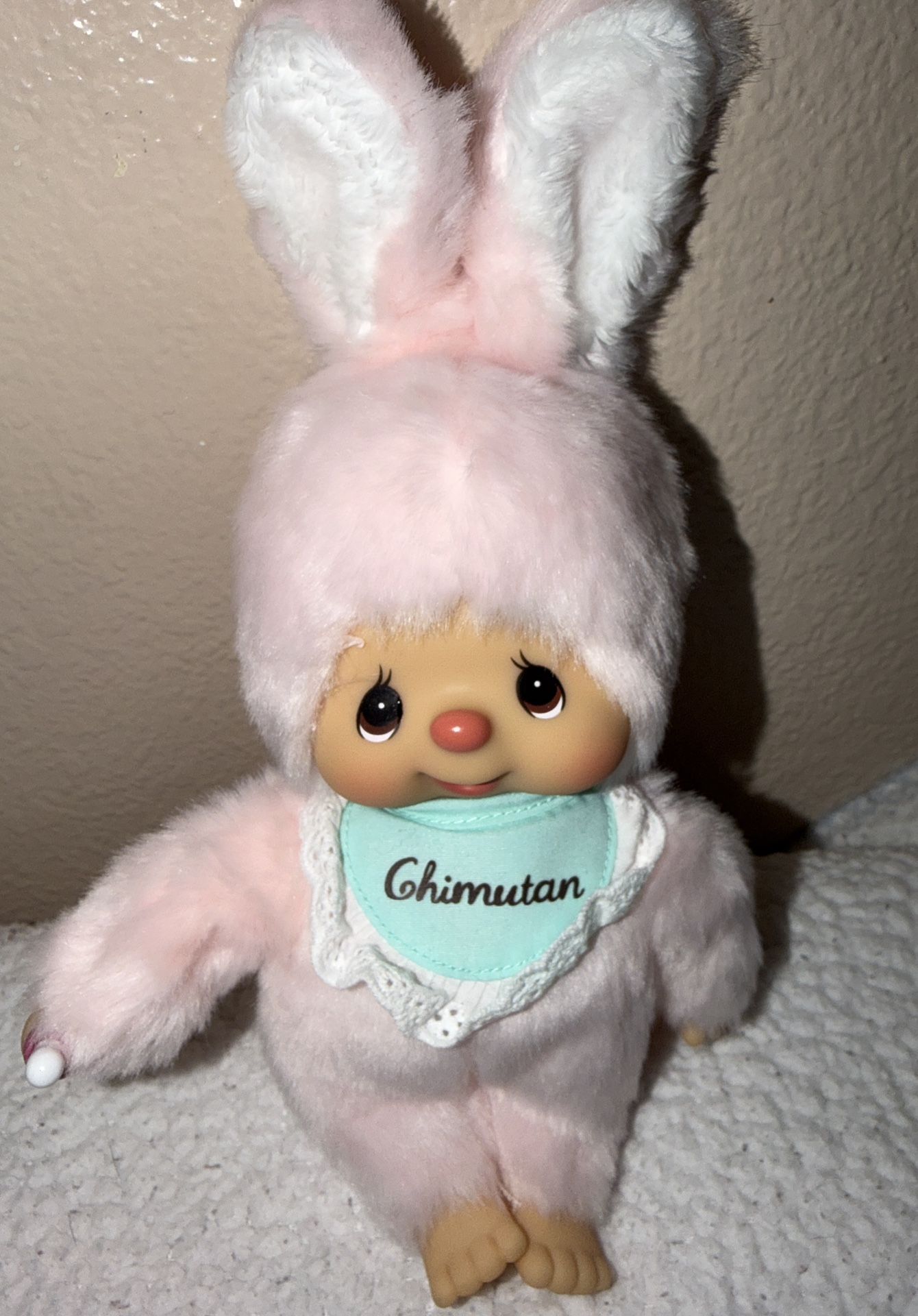 NWT Sekiguchi Monchhichi Friend Chimutan S Size Pink Rabbit Japan Plush Doll 9”