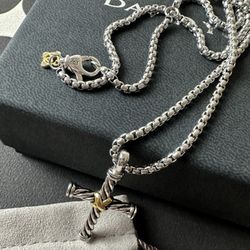 David Yurman Classic Cross Pendant Pure Silver 23-Inch Necklace 