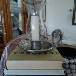 Pewter And Glass Lamp With Candle Located In Palm Beach Gardens
