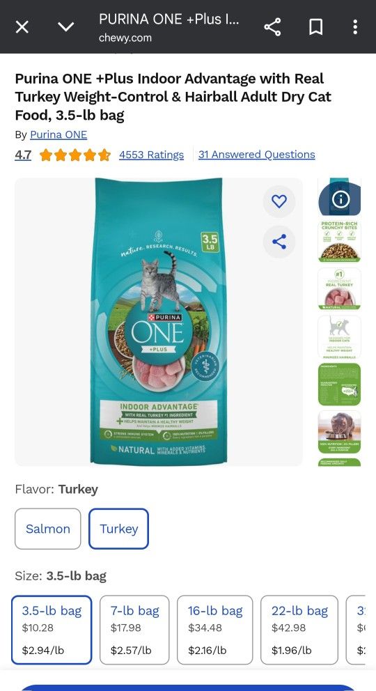 Purina One Plus Indoor Advantage 3.5lb 4 Pack