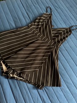 Black Pinstripe Spaghetti Strap Romper