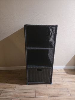 Dark Gray Wicker Storage Shelf Unit