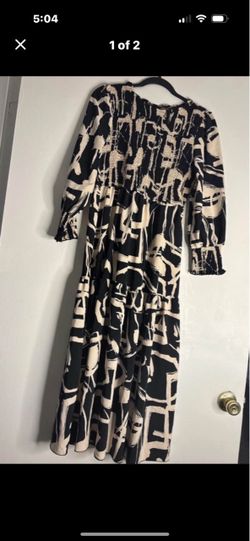 Long sleeve black and. Beige Maxi Dress