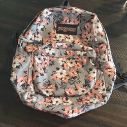 Jansport Gray And Pink Flower Backpack