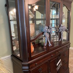 Solid Wood Armoire  With Glass Cabinets