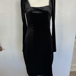 Women Elegant Square Neck Long Sleeve Mini Dress Party Cocktail Dress Size M