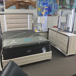 Bedroom Furniture Special‼️Beautiful Grey 5pc Bedroom Furniture Set With LED Lighting On Sale $1499✅