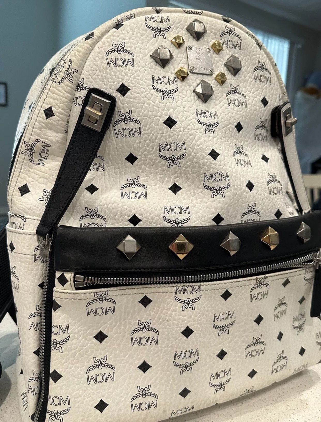 MCM Backpack Visetos Stark Studded- Detachable Front Pocket