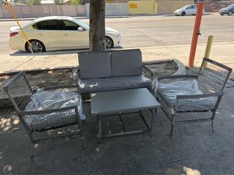 4 pcs Patio Ratten Set Outdoor Furniture Set Wicker Conversation Set ,Grey