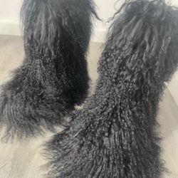 Black genuine fur boots Size 8.5,9,10.5,11,12,12.5 Message True Size And Order