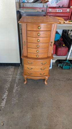 Tall Wooden Jewelry Armoire with Drawers