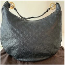 Gucci  Guccissima Twin GG Black Leather Hobo Shoulder Bag
