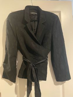 Albert Nipon Black Jacquard Wrap Blazer