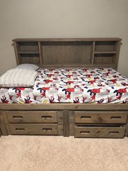 Twin Captain's Bed with Bookcase Headboard and Drawers