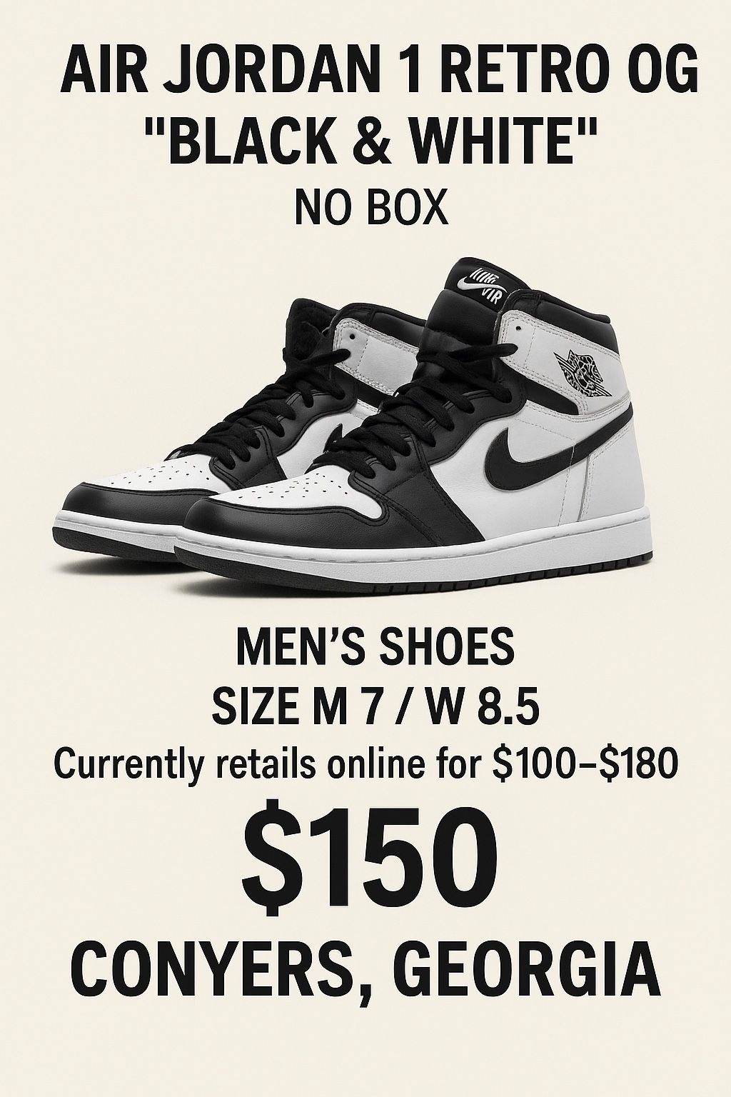 🔥🖤 Brand New Air Jordan 1 Retro High OG "Black & White" 🔥