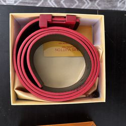 Louis Vuitton Red Monogram LV Belt (With Box + Dust Bag + Auth Card) 