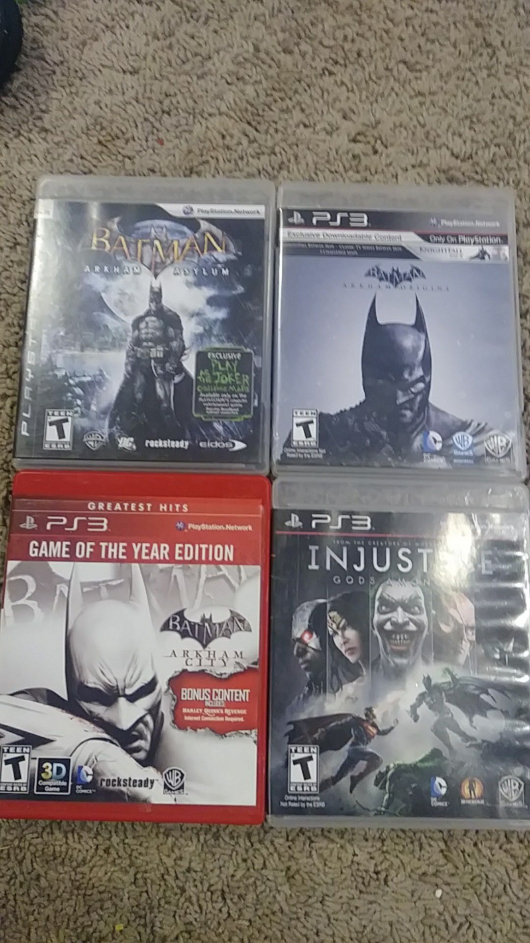 PS3 GAMES Batman Arkham Asylum, Batman Arkham City, Batman Arkham Origins & INJUSTICE  Gods Among Us for Sale in Houston, TX - OfferUp