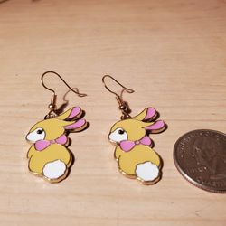 Yellow Enamel Easter Bunny Pierced Earrings 