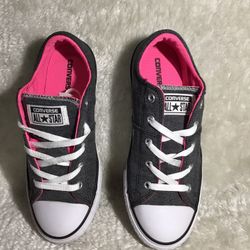 CONVERSE GIRLS CT AS MADISON OX  GREY/PINK/WHITE  SNEAKERS SIZE 4 