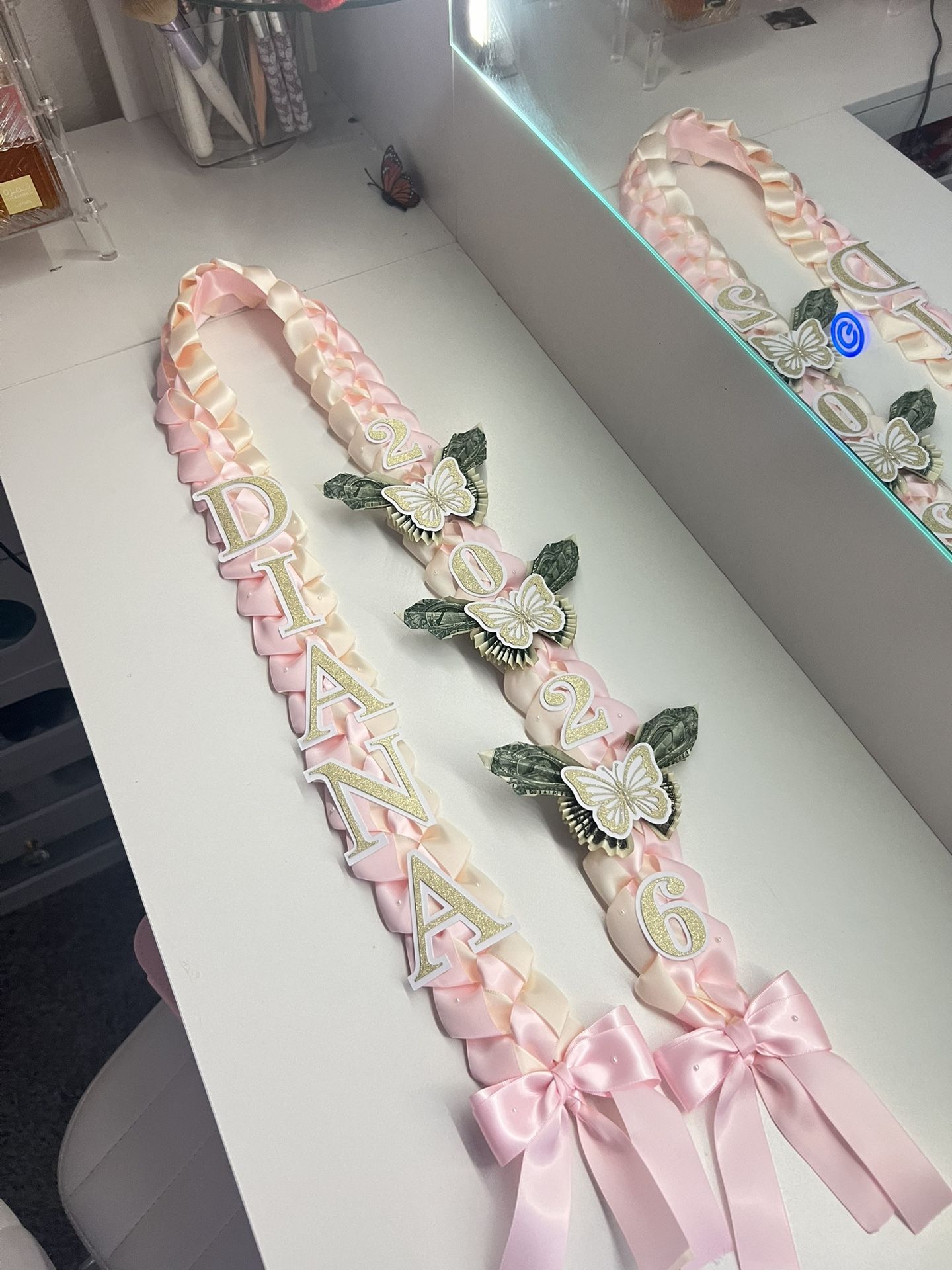 Coquette Pink Beige Lei With Butterfly