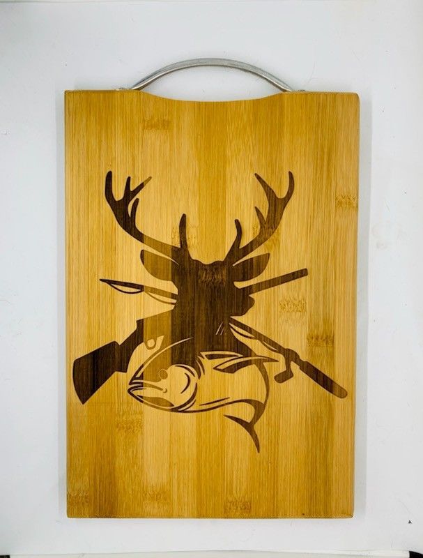 Deer&amp;fish Laser Engraved Bamboo  Cutting Board 