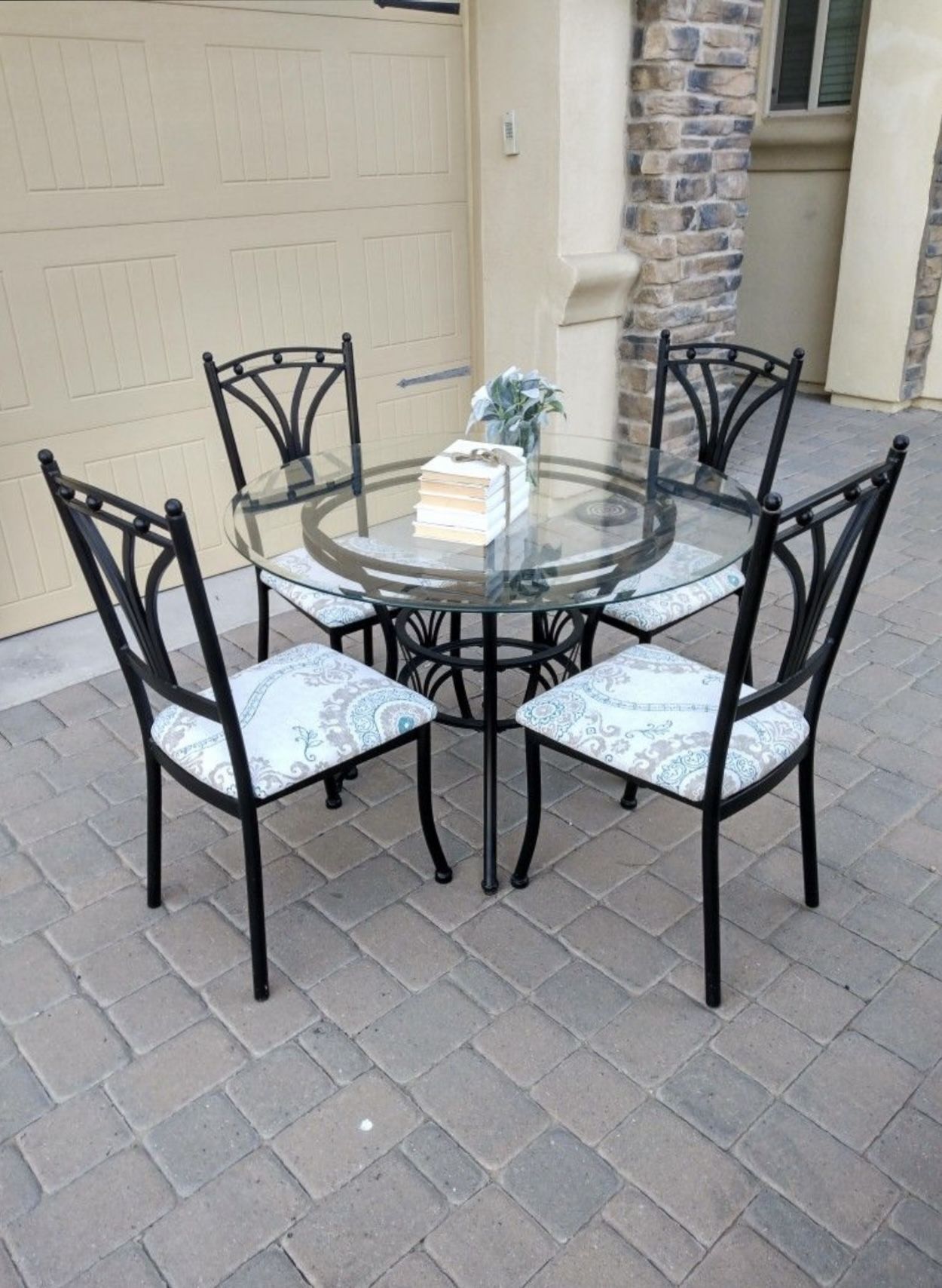 Glass And Metal Table And Chairs