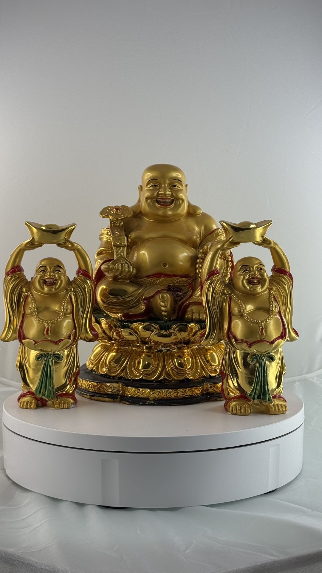 ✨ 3-Piece Gold Laughing Buddha Set – Good Luck & Prosperity ✨