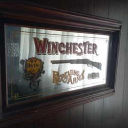 Vintage Winchester Repeating Arms Wood Framed Mirror - Model 1873 (Great Condition)