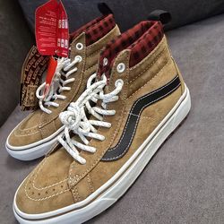 Vans Sk8-Hi MTE-1 Brown Red Plaid Suede Hiking All Terrain Boot Men 6 /Women 7.5