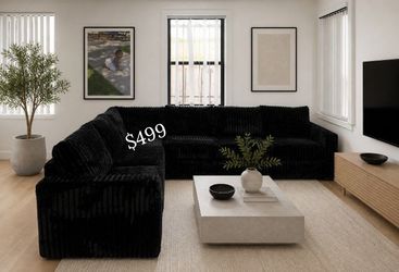 XL sectional sofa black Fur-Like Jumbo Corduroy