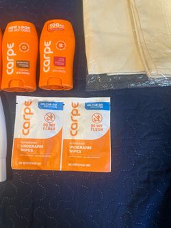 Carpe Antiperspirant Deodorants, Exfoliating Wash, Wipes Lot and TOTE Bag