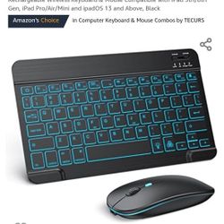 TECURS Bluetooth Keyboard and Mouse Combo for iPad, 7-Color Backlit Rechargeable Wireless Keyboard & Mouse Compatible with iPad 9th/8th Gen, iPad Pro