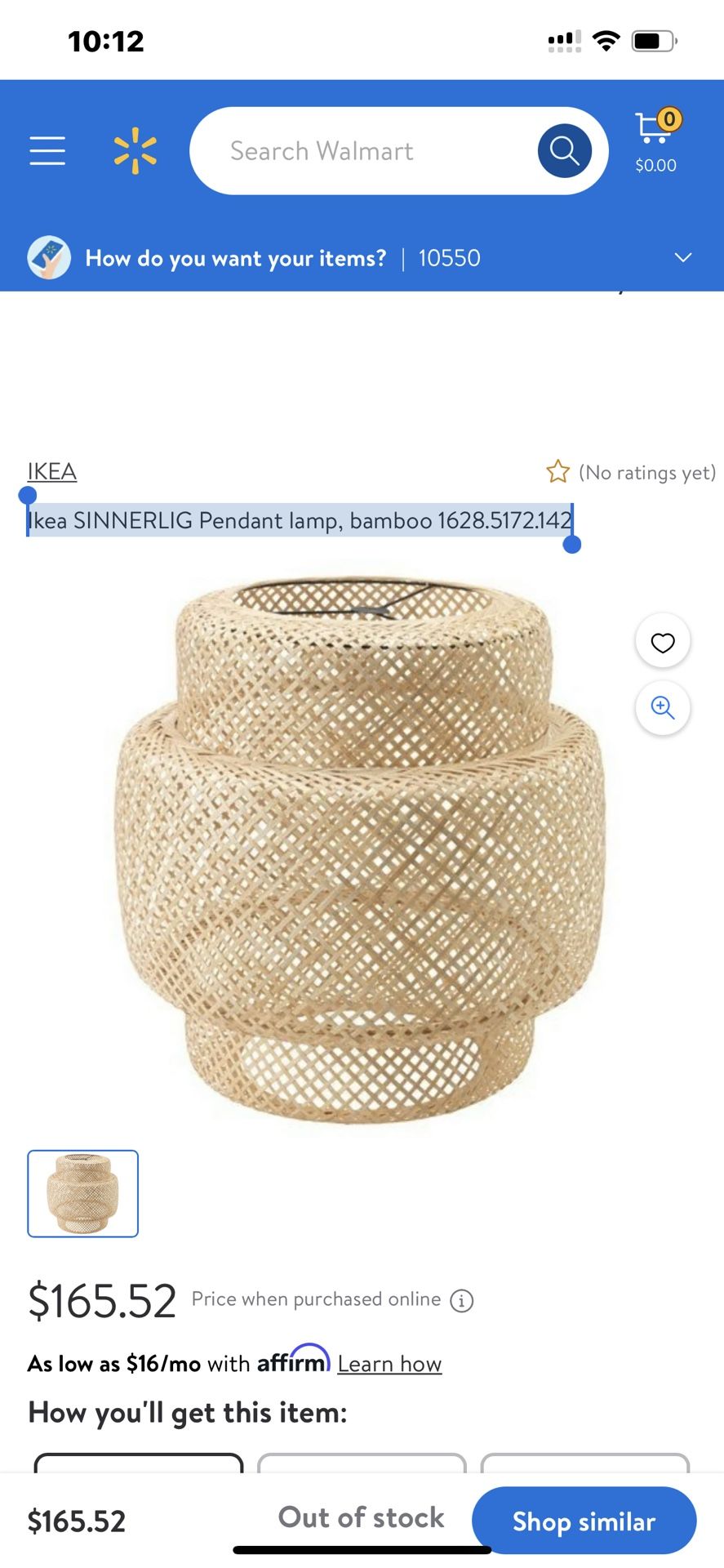 Ikea SINNERLIG Pendant lamp, bamboo