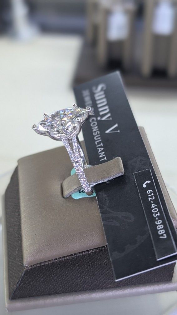 3.33Ctw Marquis Split Shank Diamond Ring 14KW 