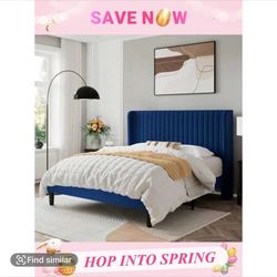 Queen Size Royal Blue Platform Bed 