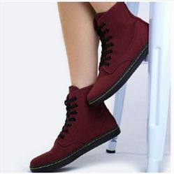 Dr. Martens Shoreditch Canvas Boots Air Wait Maroon Cherry Red High Top Lace Up
