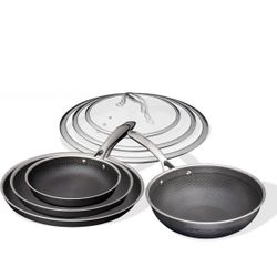 HexClad Hybrid Non-Stick Cookware  7 Piece Set with Lids and Wok