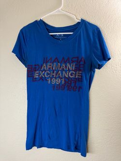 VTG Armani Exchange blue t-shirt with rhinestone logo 1991 size M