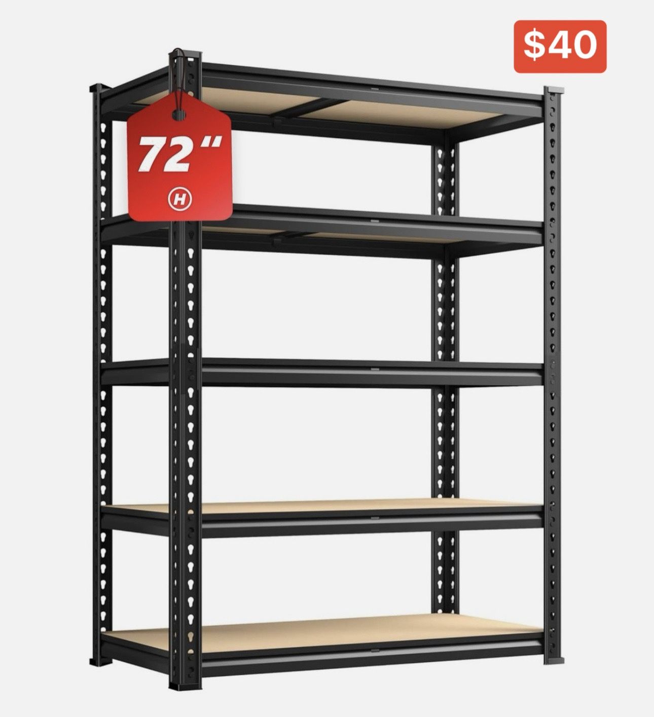 5-Shelf Heavy Duty Adjustable Metal Garage Storage Shelving Unit in Black