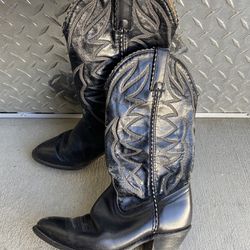Black Vintage Leather Cowgirl Boots 