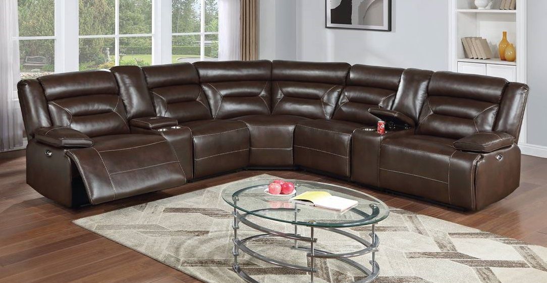 Brown Sofa Sectional w/ 2x Power Recliners