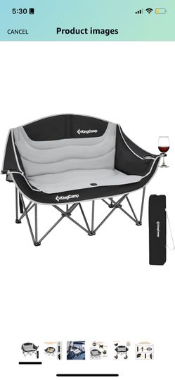 KingCamp Double Camping Chair Loveseat Heavy Duty for Adults Two Person Outdoor Folding Chairs with Cup Holder Wine Glass Holder Support 441lbs 