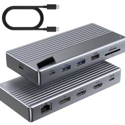 Laptop Docking Station, 11-in-1 USB-C Dock with Dual 4K HDMI, Single 8K DisplayPort, 100W PD, 4 USB Ports, Ethernet, SD Card Reader - Supports Triple 