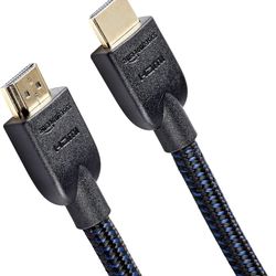 Amazon Basics Nylon-Braided HDMI 2.0 Cable, 10ft, 4K@60Hz, 18Gbps, 2160p, 48 bit, Compatible with TV/PS5/Xbox/Roku/Blu-ray, Black & Blue