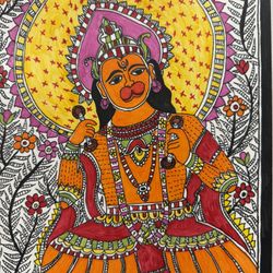Hanuman Hindu Madhubani painting Paper artist signed original 8.5X 11" unframed
