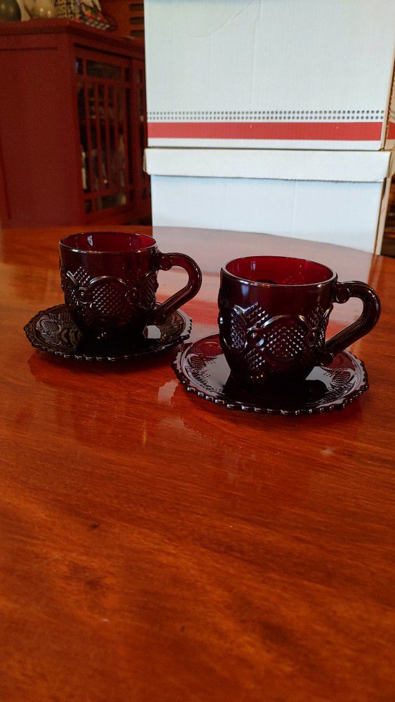 Avon 1876 Cape Cod Ruby Red Cup & Saucer Set-2 Available