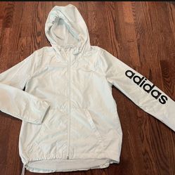 Adidas Women’s Size Small Windbreaker Jacket - White with Black Lettering